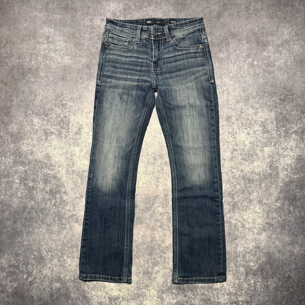 BKE Aiden Jeans Mens 29x30 Blue Medium Wash Straight Leg Heavy Stitch Stretch
